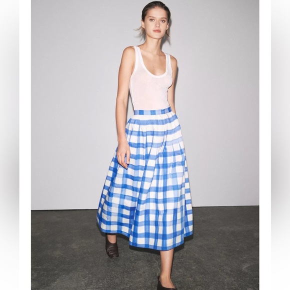 Zara Checkered Midi Skirt